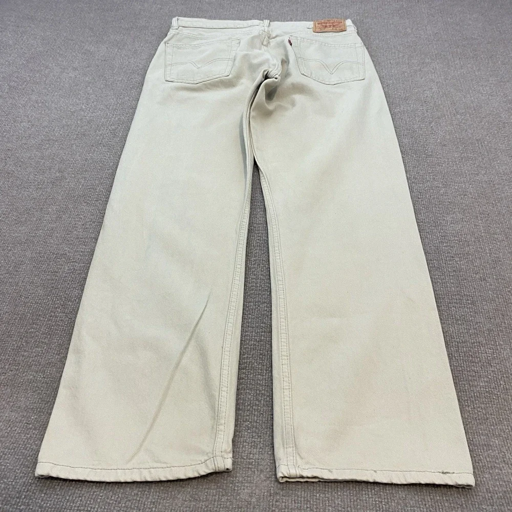Vtg Levi's 505 Jeans Mens 36 Fits 34x32 Cream Denim Y2K Distressed Straight 90s